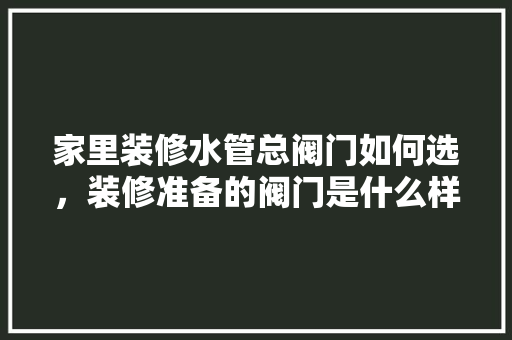 家里装修水管总阀门如何选，装修准备的阀门是什么样的。 家里装修水管总阀门如何选，装修准备的阀门是什么样的。 家居装饰