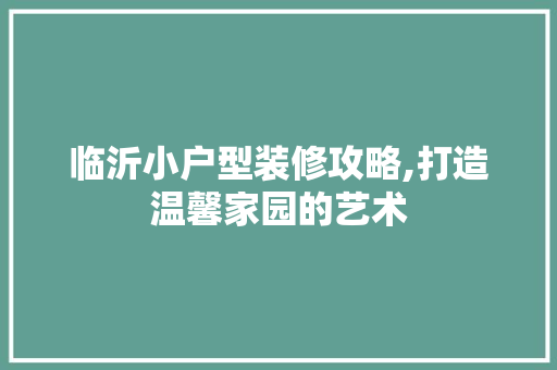 临沂小户型装修攻略,打造温馨家园的艺术 临沂小户型装修攻略,打造温馨家园的艺术 买房须知