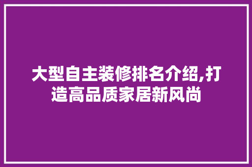 大型自主装修排名介绍,打造高品质家居新风尚 大型自主装修排名介绍,打造高品质家居新风尚 家居装饰