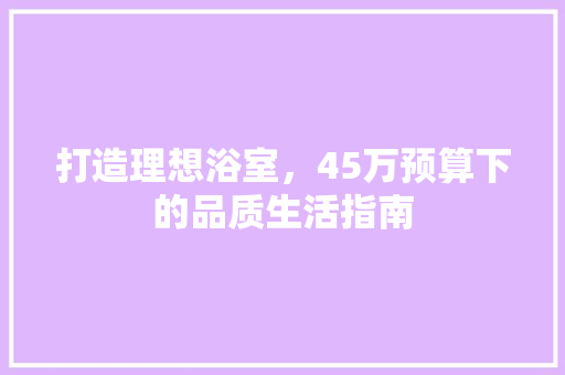 打造理想浴室，45万预算下的品质生活指南 打造理想浴室，45万预算下的品质生活指南 装修知识