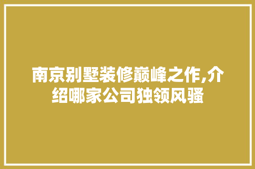 南京别墅装修巅峰之作,介绍哪家公司独领风骚 南京别墅装修巅峰之作,介绍哪家公司独领风骚 家居装饰