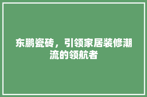 东鹏瓷砖，引领家居装修潮流的领航者 东鹏瓷砖，引领家居装修潮流的领航者 二手房