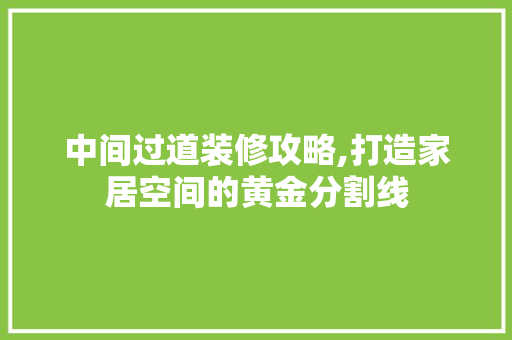 中间过道装修攻略,打造家居空间的黄金分割线 中间过道装修攻略,打造家居空间的黄金分割线 二手房