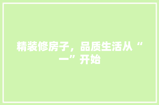 精装修房子，品质生活从“一”开始 精装修房子，品质生活从“一”开始 家居装饰