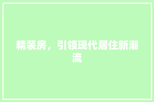 精装房，引领现代居住新潮流 精装房，引领现代居住新潮流 家居装饰