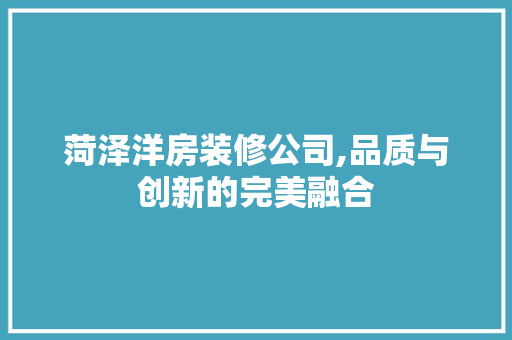菏泽洋房装修公司,品质与创新的完美融合 菏泽洋房装修公司,品质与创新的完美融合 家居装饰