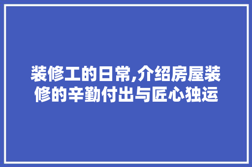 装修工的日常,介绍房屋装修的辛勤付出与匠心独运 装修工的日常,介绍房屋装修的辛勤付出与匠心独运 装修知识