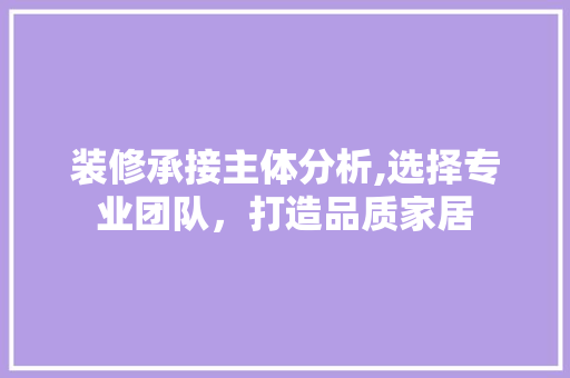 装修承接主体分析,选择专业团队，打造品质家居 装修承接主体分析,选择专业团队，打造品质家居 家居设计