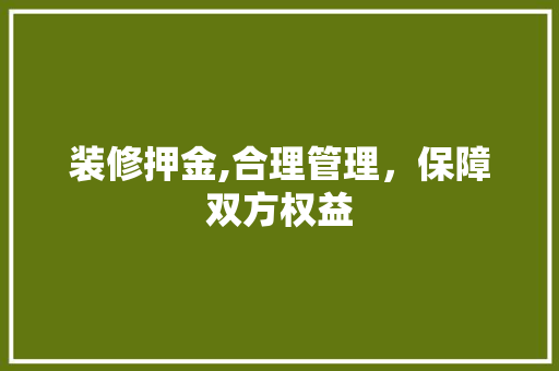 装修押金,合理管理，保障双方权益 装修押金,合理管理，保障双方权益 二手房