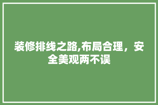 装修排线之路,布局合理，安全美观两不误 装修排线之路,布局合理，安全美观两不误 买房须知