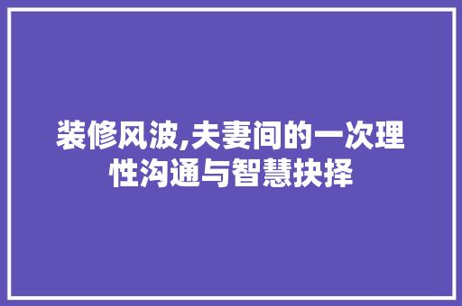 装修风波,夫妻间的一次理性沟通与智慧抉择 装修风波,夫妻间的一次理性沟通与智慧抉择 装修知识