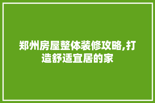 郑州房屋整体装修攻略,打造舒适宜居的家 郑州房屋整体装修攻略,打造舒适宜居的家 买房须知
