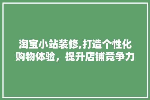 淘宝小站装修,打造个性化购物体验，提升店铺竞争力 淘宝小站装修,打造个性化购物体验，提升店铺竞争力 买房须知