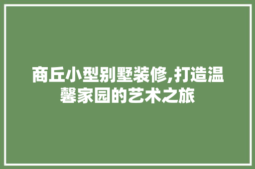 商丘小型别墅装修,打造温馨家园的艺术之旅 商丘小型别墅装修,打造温馨家园的艺术之旅 买房须知