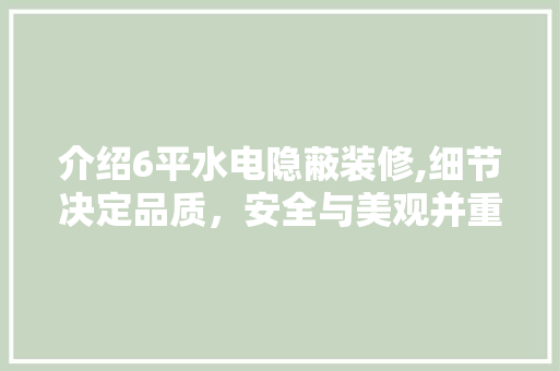 介绍6平水电隐蔽装修,细节决定品质，安全与美观并重 介绍6平水电隐蔽装修,细节决定品质，安全与美观并重 家居装饰