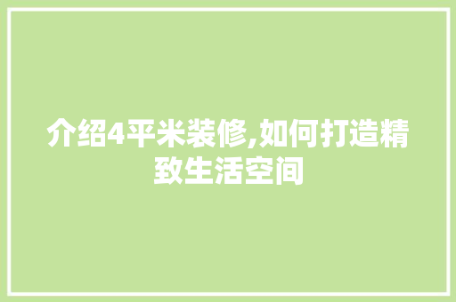 介绍4平米装修,如何打造精致生活空间 介绍4平米装修,如何打造精致生活空间 家居设计