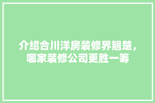 介绍合川洋房装修界翘楚，哪家装修公司更胜一筹 介绍合川洋房装修界翘楚，哪家装修公司更胜一筹 装修知识