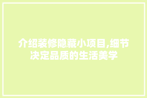 介绍装修隐藏小项目,细节决定品质的生活美学 介绍装修隐藏小项目,细节决定品质的生活美学 家居设计