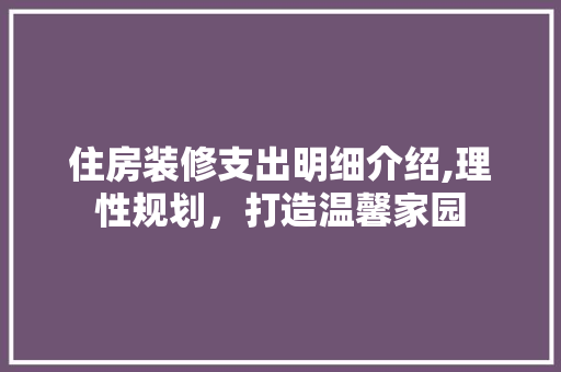 住房装修支出明细介绍,理性规划，打造温馨家园 住房装修支出明细介绍,理性规划，打造温馨家园 装修知识