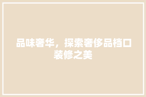 品味奢华，探索奢侈品档口装修之美