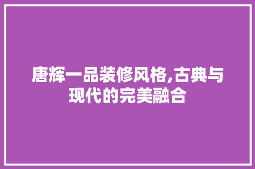 唐辉一品装修风格,古典与现代的完美融合