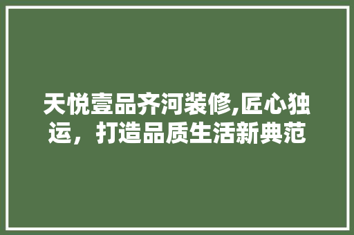 天悦壹品齐河装修,匠心独运，打造品质生活新典范