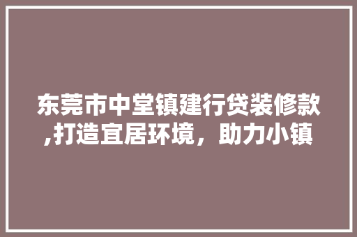 东莞市中堂镇建行贷装修款,打造宜居环境，助力小镇发展