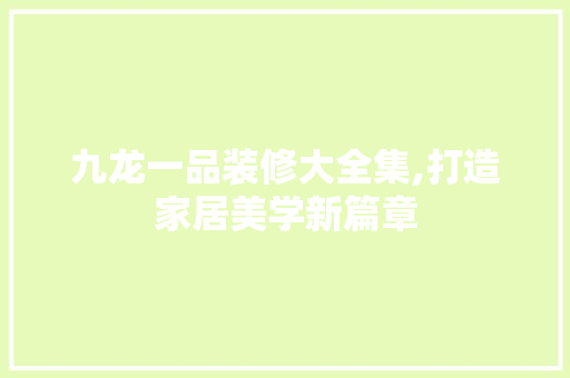 九龙一品装修大全集,打造家居美学新篇章
