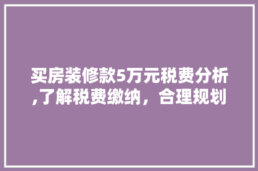 买房装修款5万元税费分析,了解税费缴纳，合理规划资金
