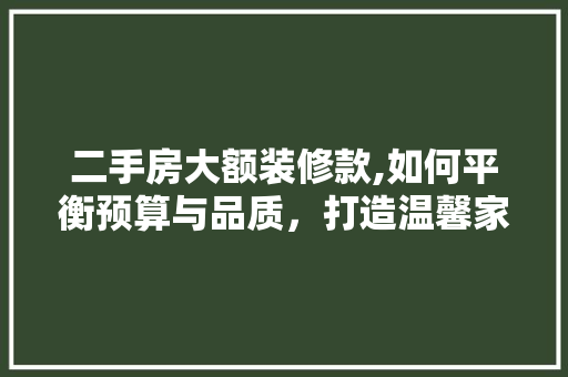 二手房大额装修款,如何平衡预算与品质，打造温馨家居
