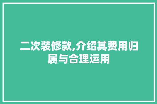 二次装修款,介绍其费用归属与合理运用