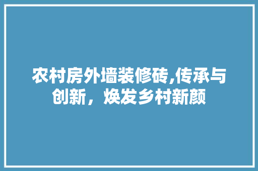 农村房外墙装修砖,传承与创新，焕发乡村新颜 农村房外墙装修砖,传承与创新，焕发乡村新颜 买房须知