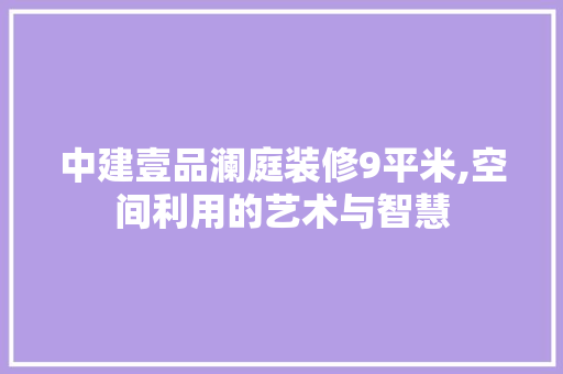 中建壹品澜庭装修9平米,空间利用的艺术与智慧 中建壹品澜庭装修9平米,空间利用的艺术与智慧 二手房