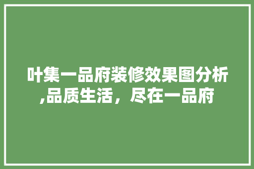 叶集一品府装修效果图分析,品质生活，尽在一品府