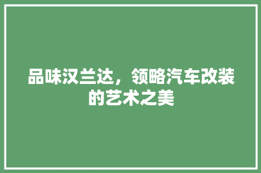 品味汉兰达，领略汽车改装的艺术之美