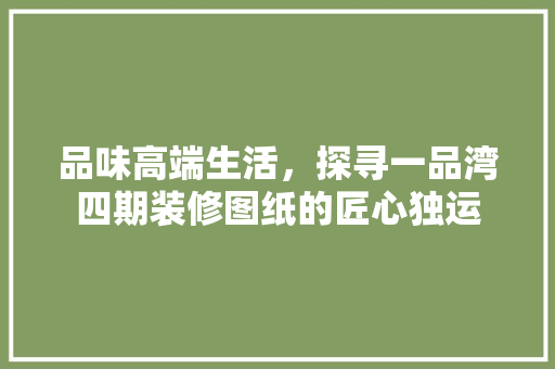 品味高端生活，探寻一品湾四期装修图纸的匠心独运