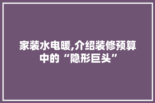 家装水电暖,介绍装修预算中的“隐形巨头”