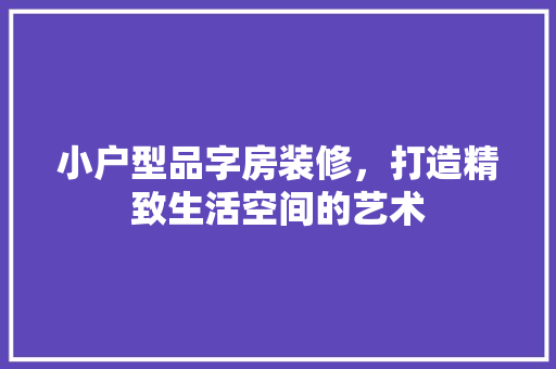 小户型品字房装修，打造精致生活空间的艺术
