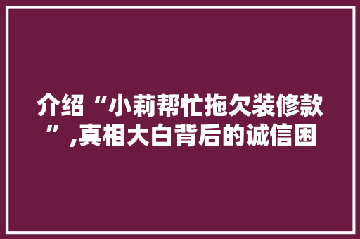介绍“小莉帮忙拖欠装修款”,真相大白背后的诚信困境 介绍“小莉帮忙拖欠装修款”,真相大白背后的诚信困境 装修知识