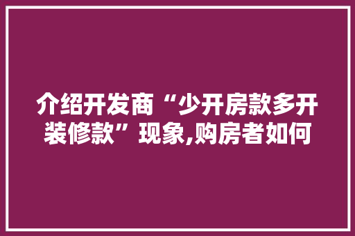 介绍开发商“少开房款多开装修款”现象,购房者如何规避风险