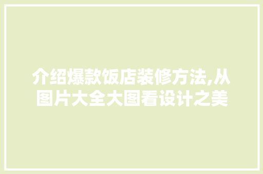 介绍爆款饭店装修方法,从图片大全大图看设计之美