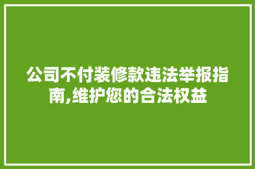 公司不付装修款违法举报指南,维护您的合法权益 公司不付装修款违法举报指南,维护您的合法权益 家居装饰