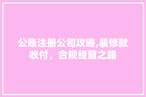 公账注册公司攻略,装修款收付，合规经营之路