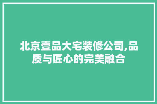 北京壹品大宅装修公司,品质与匠心的完美融合