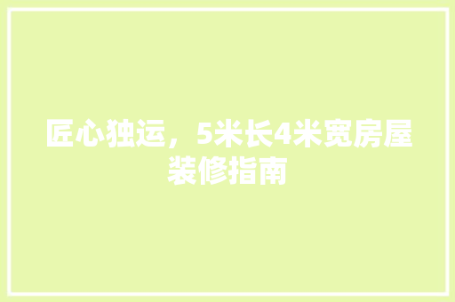 匠心独运，5米长4米宽房屋装修指南