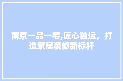 南京一品一宅,匠心独运，打造家居装修新标杆