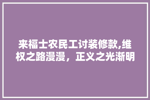 来福士农民工讨装修款,维权之路漫漫，正义之光渐明 来福士农民工讨装修款,维权之路漫漫，正义之光渐明 家居设计