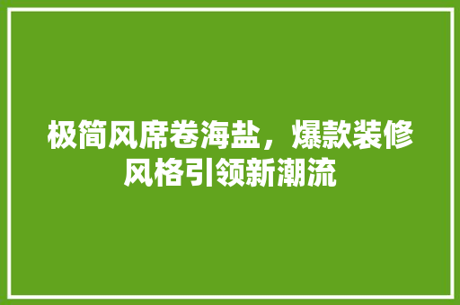 极简风席卷海盐，爆款装修风格引领新潮流 极简风席卷海盐，爆款装修风格引领新潮流 家居设计