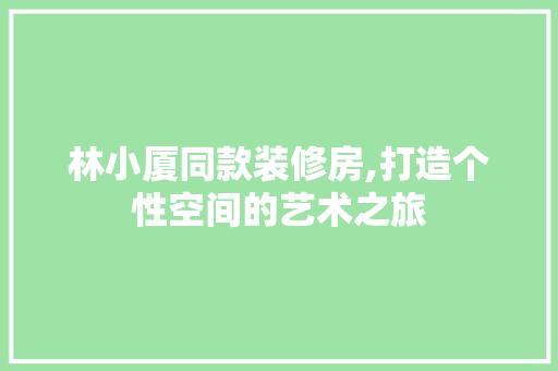 林小厦同款装修房,打造个性空间的艺术之旅 林小厦同款装修房,打造个性空间的艺术之旅 装修知识