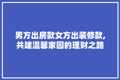 男方出房款女方出装修款,共建温馨家园的理财之路 男方出房款女方出装修款,共建温馨家园的理财之路 装修知识